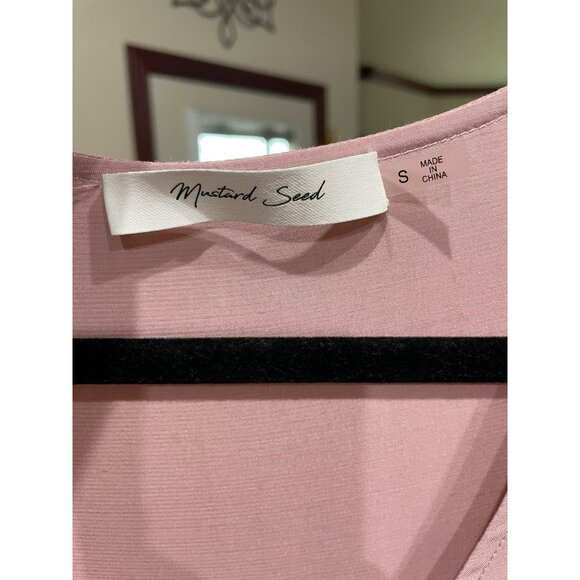 New Mustard Seed Pink Midi Dress With Puff Sleeves & Smocked Shoulders  Size S P - Picture 4 of 10